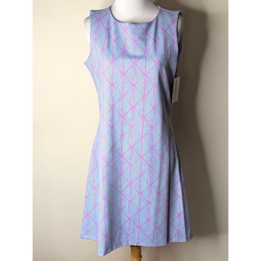 Maui Gold Blue and Pink Geometric Print Ryder Shift Dress